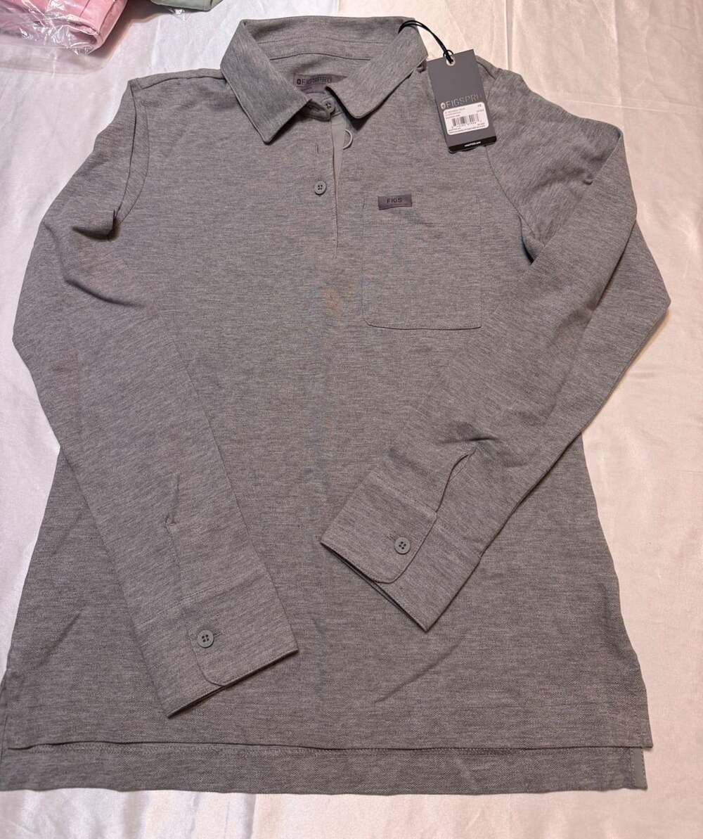 Figspro Women's Technical Pique LS Scrubpolo Heather Grey XS